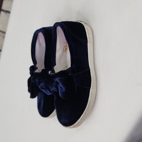 Janie and Jack Shoes Velvet Slip On Flat Bow Detail Blue Girl's - Picture 4 of 6